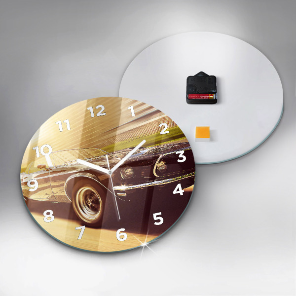 Round glass wall clock Classic old car
