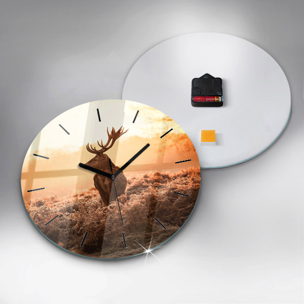 Round glass wall clock Deer at sunrise