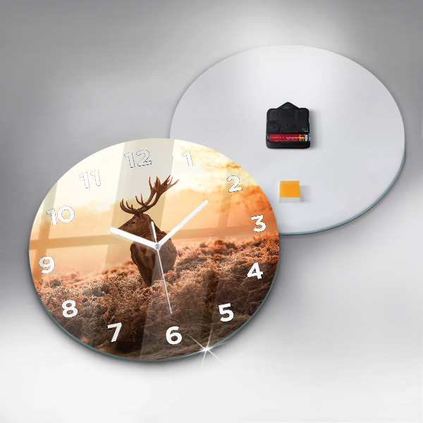 Round glass wall clock Deer at sunrise
