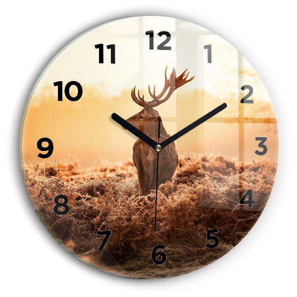 Round glass wall clock Deer at sunrise