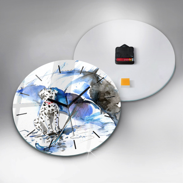 Round glass wall clock Dalmatian and Umbrella