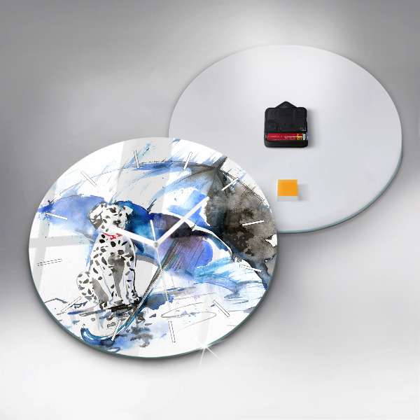 Round glass wall clock Dalmatian and Umbrella