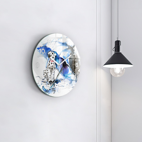 Round glass wall clock Dalmatian and Umbrella