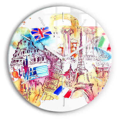 Round glass wall clock Attractive countries in the world