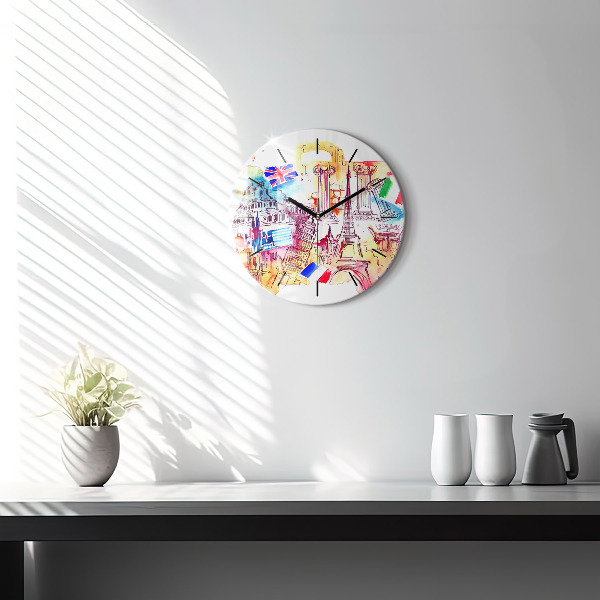 Round glass wall clock Attractive countries in the world