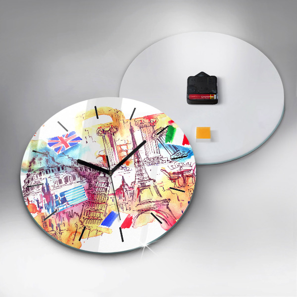 Round glass wall clock Attractive countries in the world
