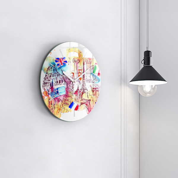 Round glass wall clock Attractive countries in the world