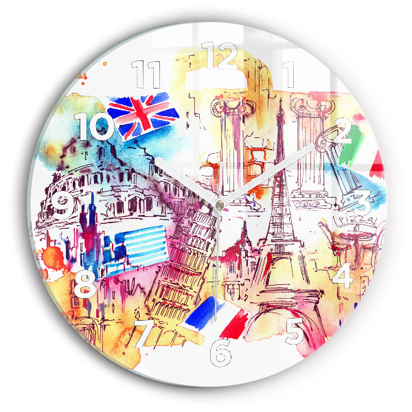 Round glass wall clock Attractive countries in the world