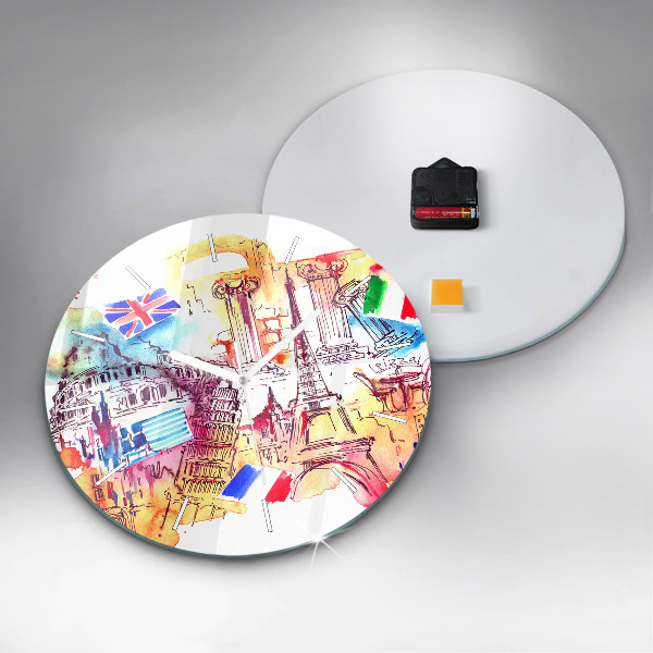 Round glass wall clock Attractive countries in the world