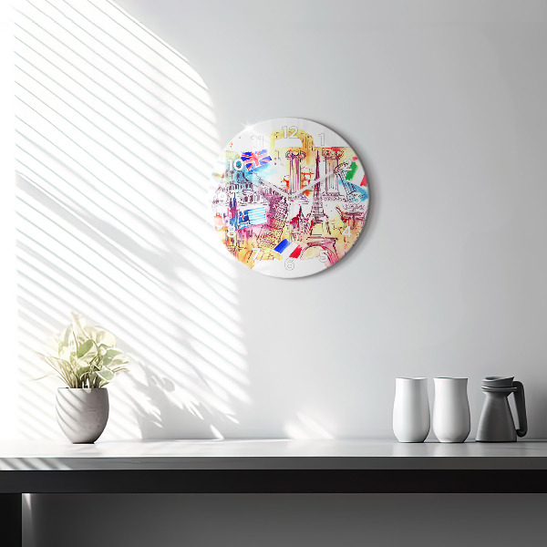 Round glass wall clock Attractive countries in the world