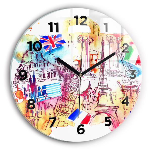 Round glass wall clock Attractive countries in the world