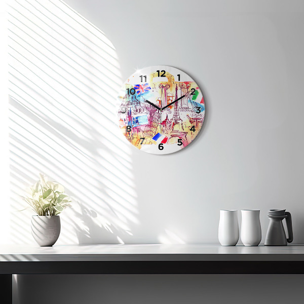 Round glass wall clock Attractive countries in the world