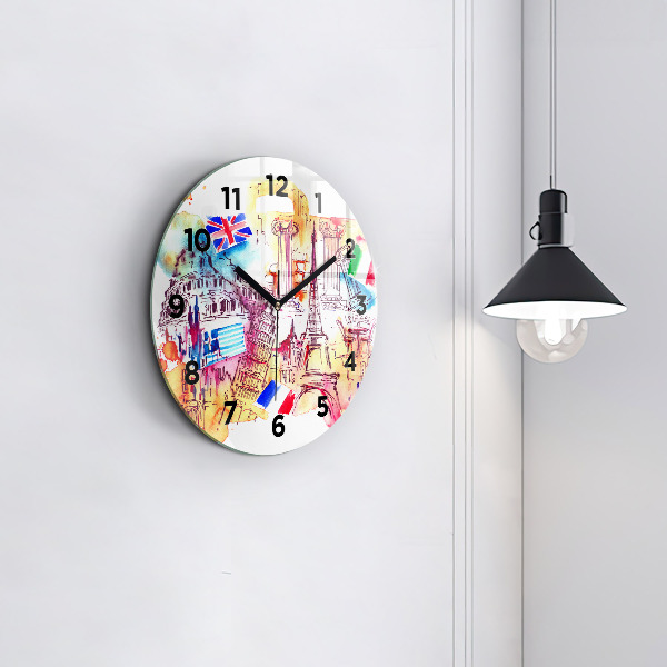 Round glass wall clock Attractive countries in the world