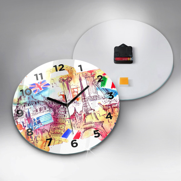 Round glass wall clock Attractive countries in the world