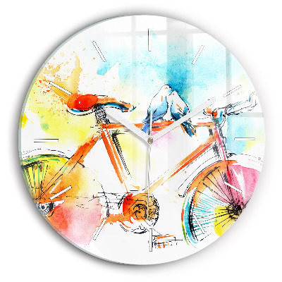 Round glass wall clock Painted bike