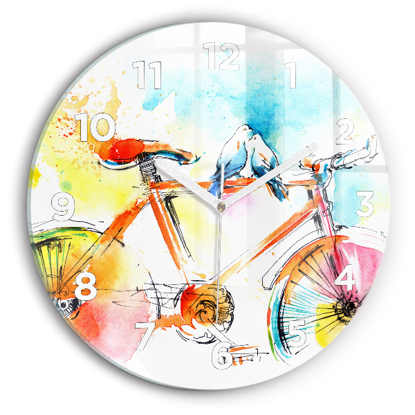 Round glass wall clock Painted bike