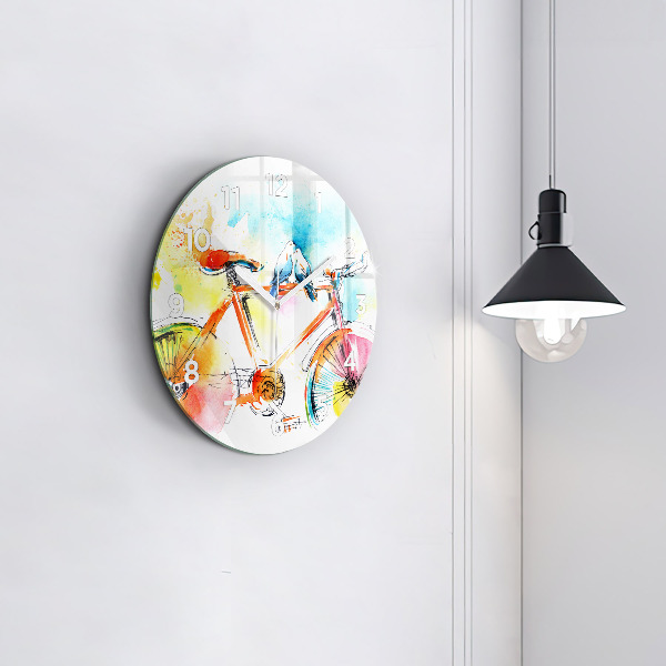 Round glass wall clock Painted bike