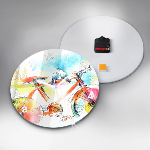 Round glass wall clock Painted bike