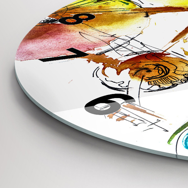 Round glass wall clock Painted bike