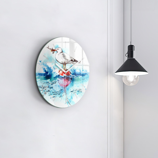 Round glass wall clock Painted seagull