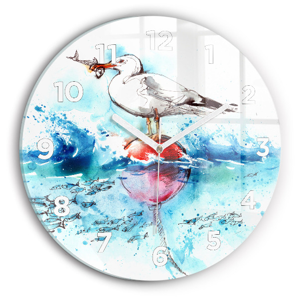 Round glass wall clock Painted seagull
