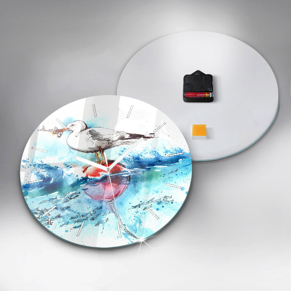 Round glass wall clock Painted seagull