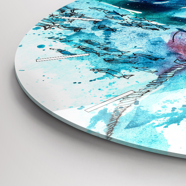 Round glass wall clock Painted seagull