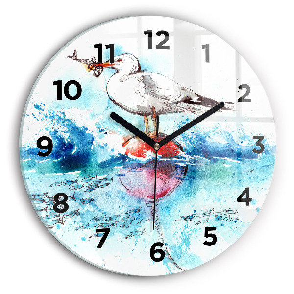 Round glass wall clock Painted seagull