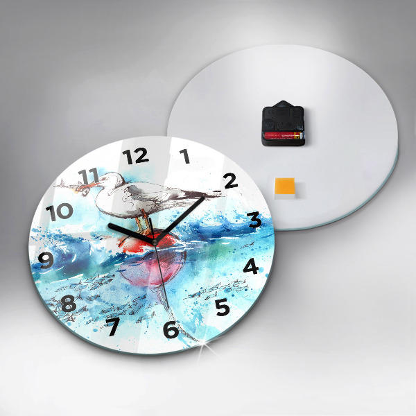 Round glass wall clock Painted seagull
