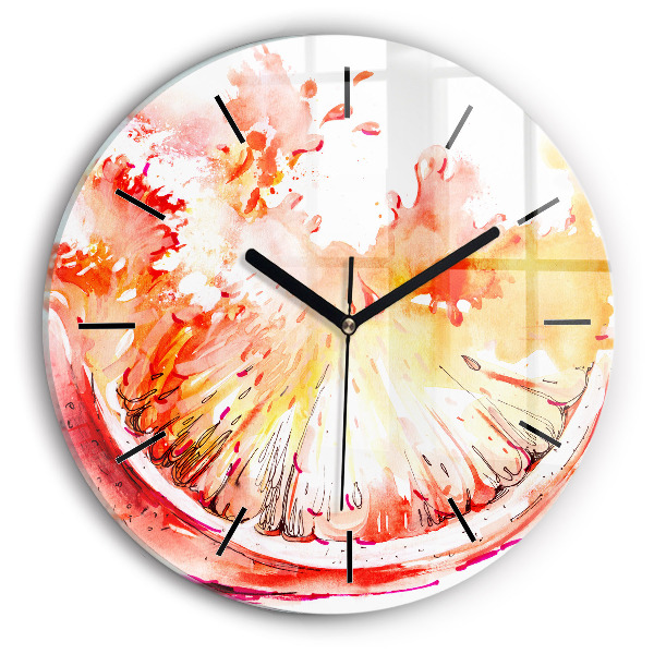 Round glass wall clock Painted orange