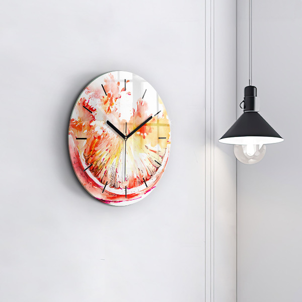Round glass wall clock Painted orange