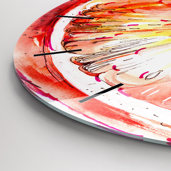Round glass wall clock Painted orange