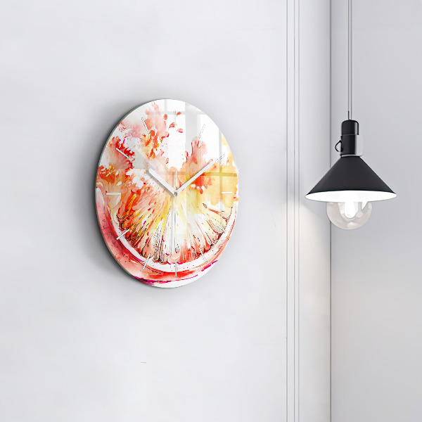 Round glass wall clock Painted orange