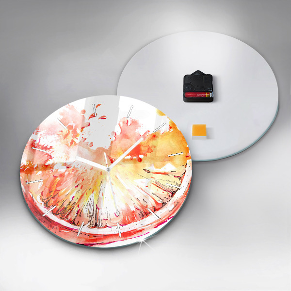 Round glass wall clock Painted orange