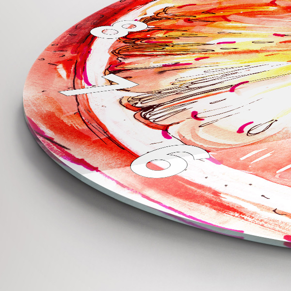 Round glass wall clock Painted orange