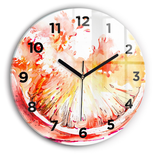 Round glass wall clock Painted orange