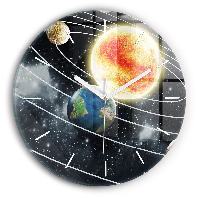 Round glass wall clock The solar system