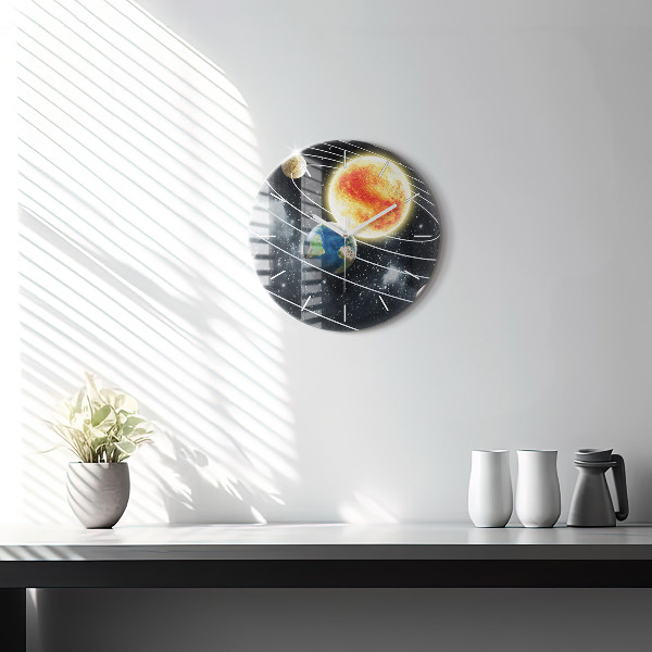 Round glass wall clock The solar system