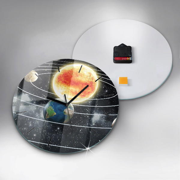 Round glass wall clock The solar system