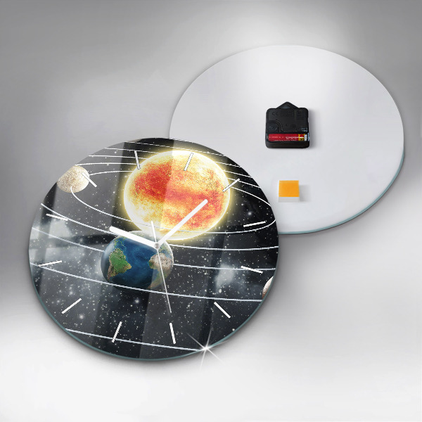 Round glass wall clock The solar system