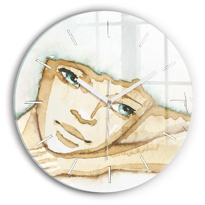 Round glass wall clock Portrait of a woman