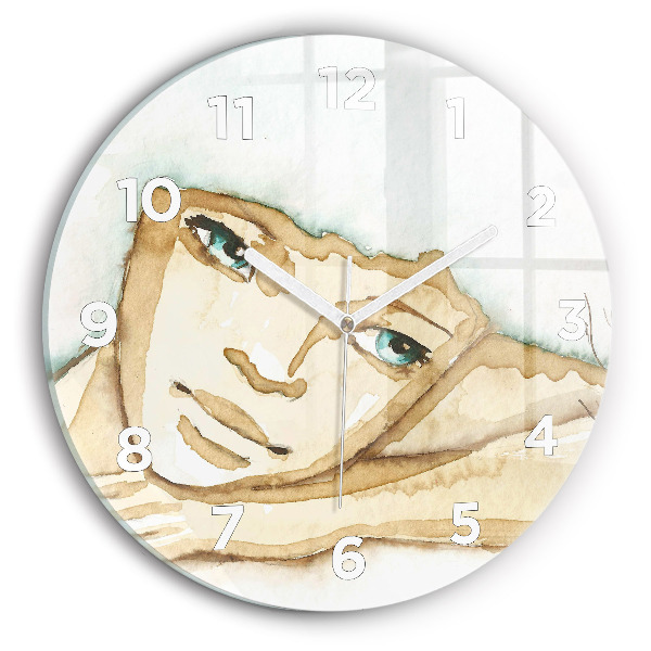 Round glass wall clock Portrait of a woman