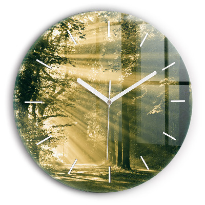 Round glass wall clock Sun Rays Forest