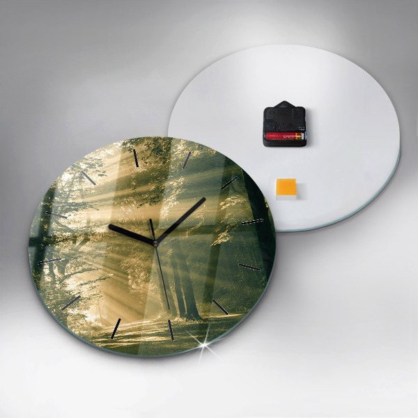 Round glass wall clock Sun Rays Forest