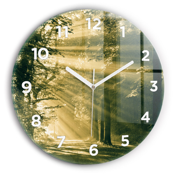 Round glass wall clock Sun Rays Forest