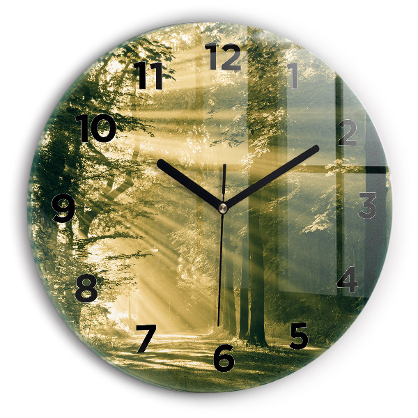 Round glass wall clock Sun Rays Forest