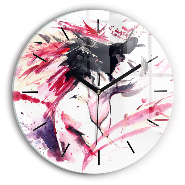 Round glass wall clock Lovers abstraction
