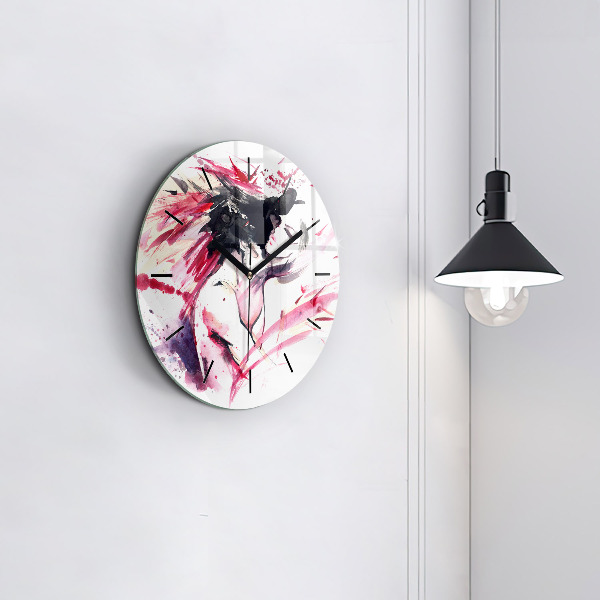 Round glass wall clock Lovers abstraction