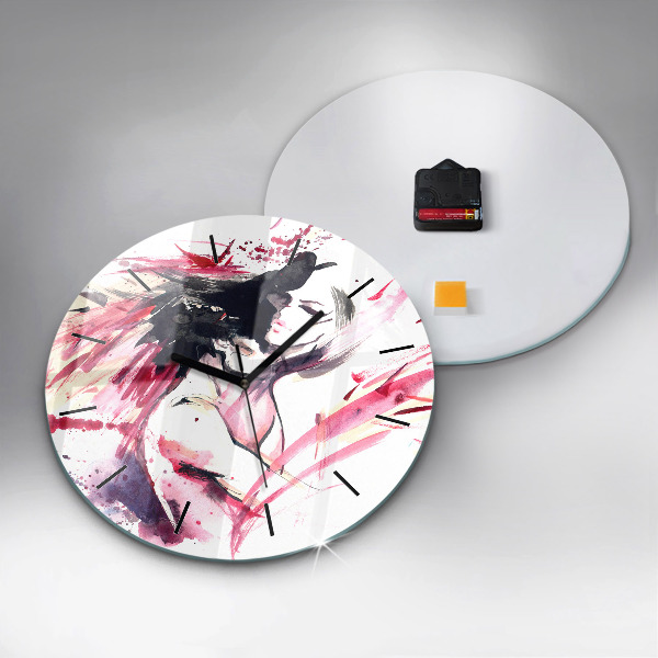 Round glass wall clock Lovers abstraction