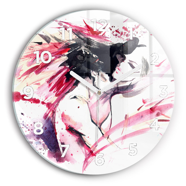 Round glass wall clock Lovers abstraction